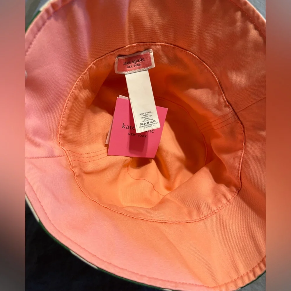 Kate Spade Reversible Bucket Hat β οΈ Green Palm Print / Pink | NWT~ - Picture 10 of 14